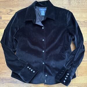 Faconnable Womens Shirt Jacket Size S Black Velvet Velour Shacket